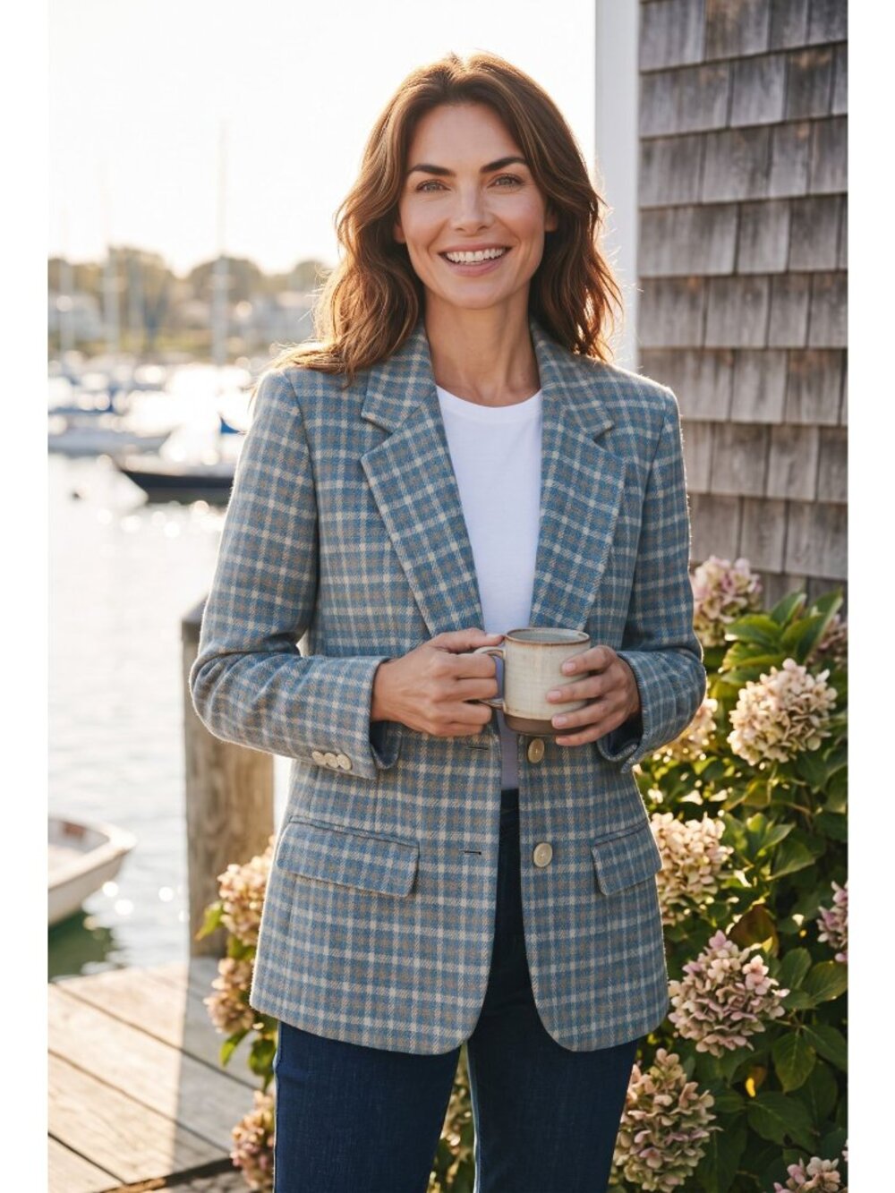 Vintage Pendleton USA Virgin Wool Plaid Blazer Turquoise Cream Womens 6 EUC - Picture 3 of 8